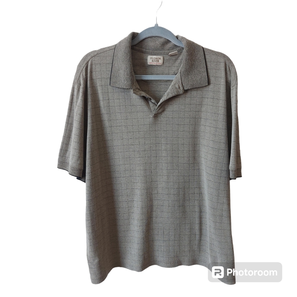 *Hudson River Heritage Classic Tan & Black Block Design Men's Polo Shirt Golf